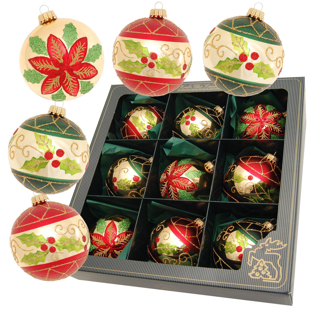 CHRISTBAUMKUGELN Set Weihnachtsstern Mehrfarbig 8cm (Glas / 9 Stk.) - Multicolor, Glas (8/8/8cm) - Krebs Glas Lauscha