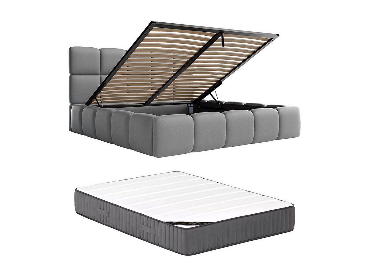 BETT mit Bettkasten - 2 -Sitzer - Polyester - grau - DAMADO - Grau, Textil (221/170cm) - Vente-Unique