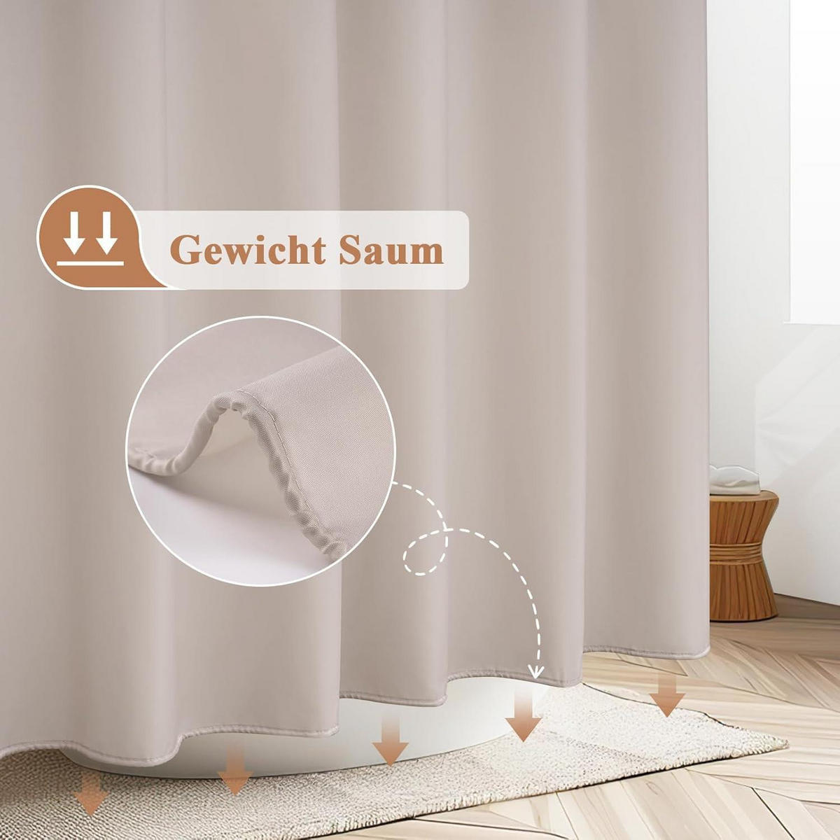 DUSCHVORHANG Sandfarben 120 x 200 cm Wasserdicht Textil - Sandfarben, Textil (120/200cm)