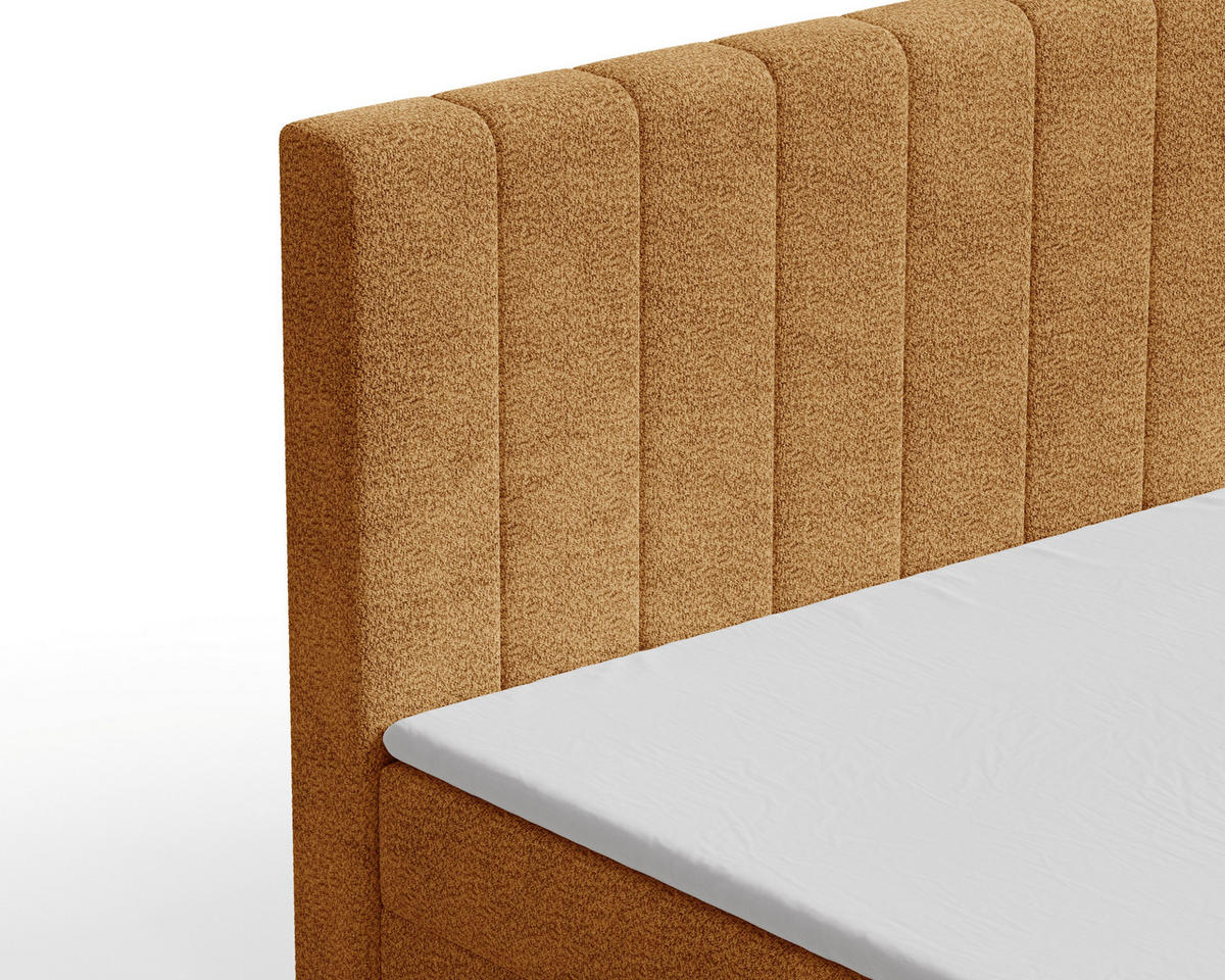 BOXBETT 01 140 x 200 cm - Arena – Stilvoll und bequem Mit Bettkasten, PU-Topper, Federmechanismus, waschbarer Bezug - Goldfarben, Holz (140/200cm) - ROYAL24_MARKT