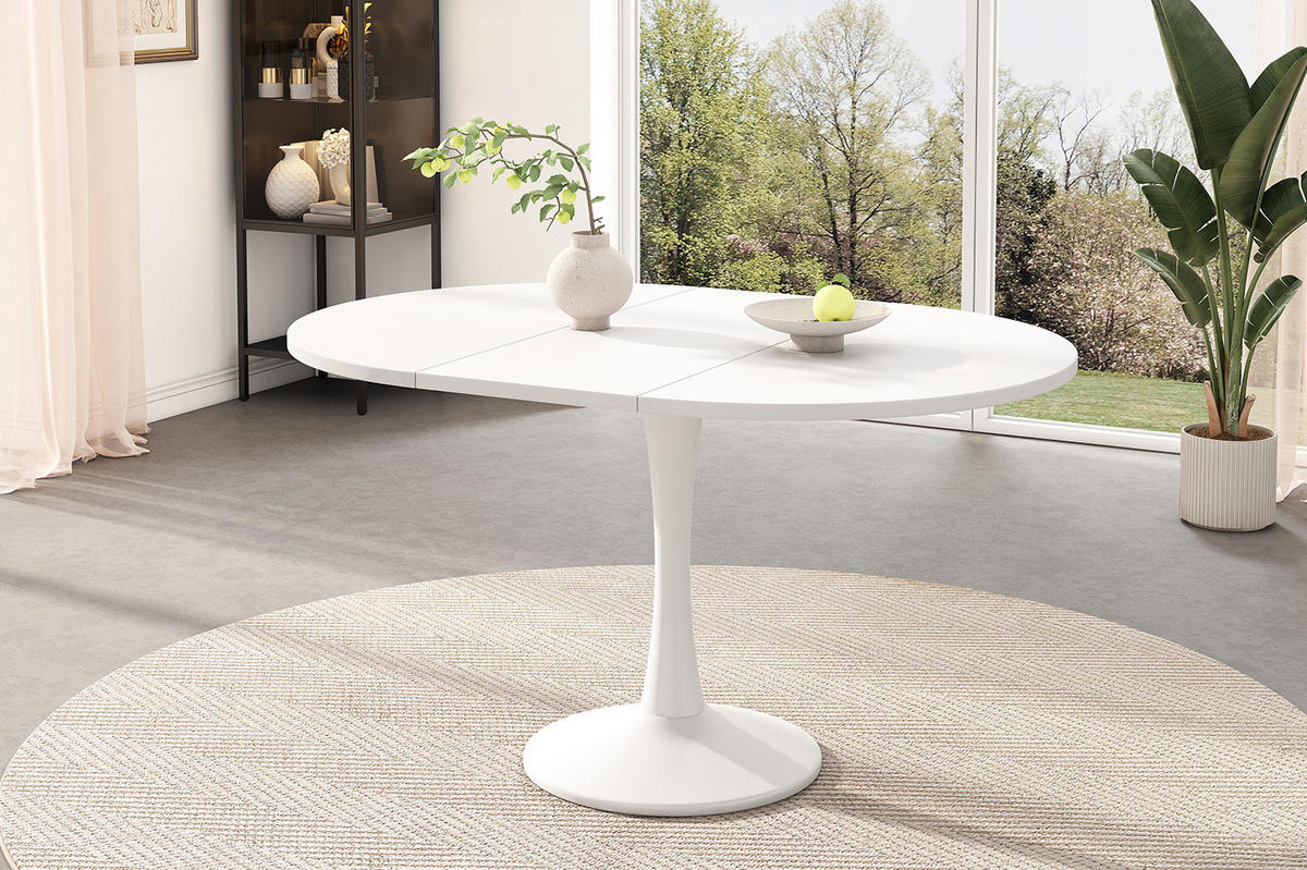 RAZTEGLJIVA jedilna miza 100/140 x 100 x 75 cm, ovalna oblika, prostorsko varčna in enostavna za vzdrževanje, Bela - bela, leseni material (140/100/75cm) - Redom