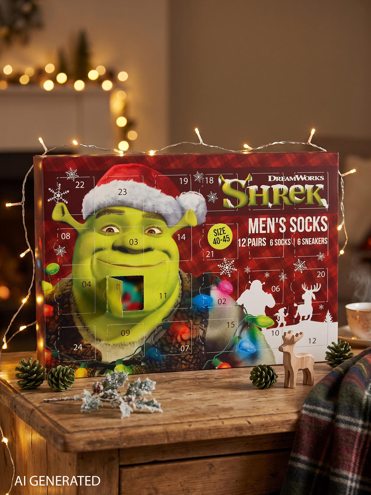 ADVENTSKALENDER Shrek - Der tollkühne Held mit 12 Paar Socken Größe 40-45 - Multicolor, Textil (37/5/26.5cm)