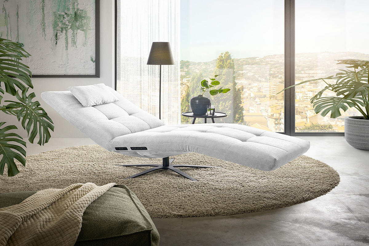 RELAXLIEGE LETICIA Weiß Cord - Schwarz/Weiß, Textil/Metall (82/115/156cm) - KAWOLA