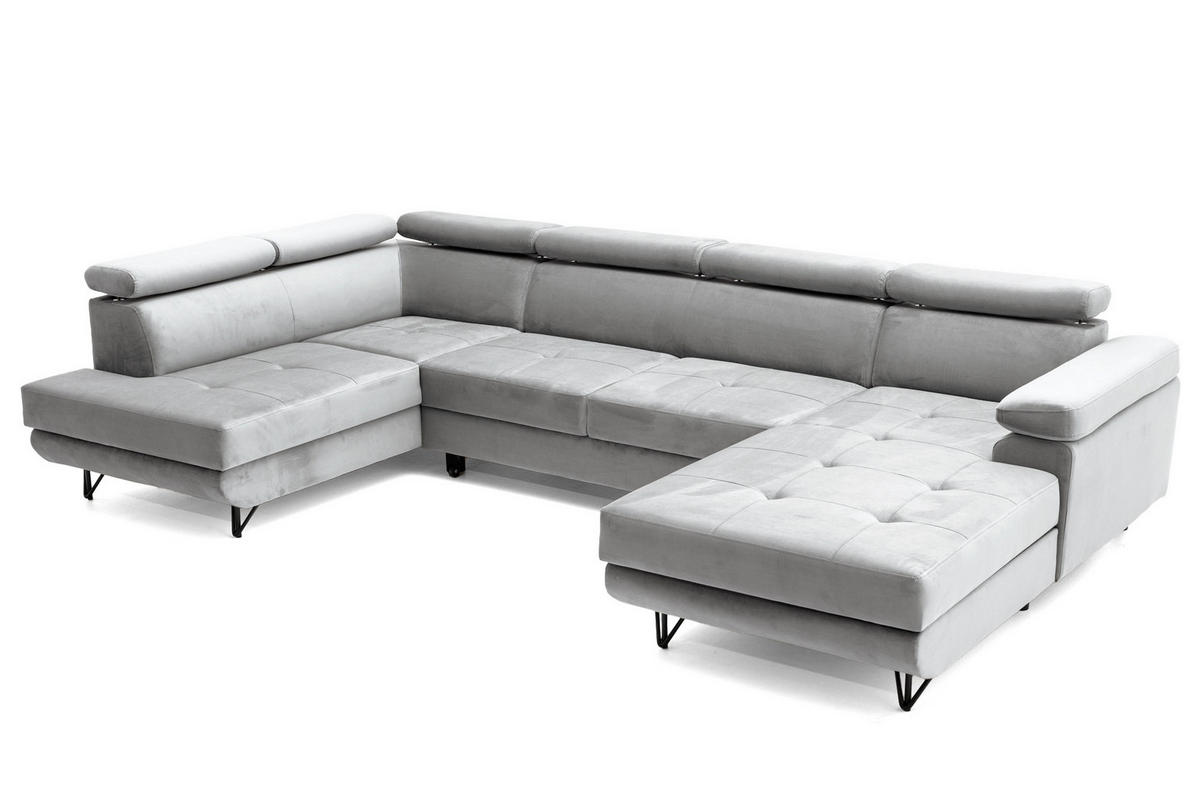 ECKSOFA U-Form JUNIOR U Links mit Schlaffunktion 128x254 Velours Grau - Schwarz/Grau, Holz/Textil (323/90/184cm) - Muffo