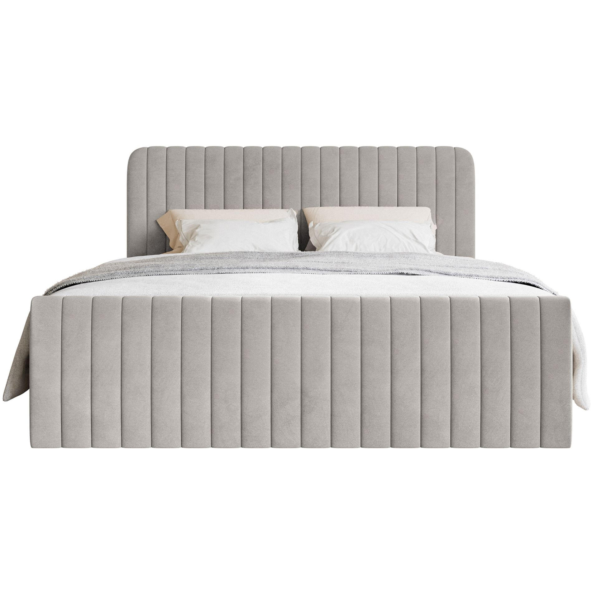 BOXBETT Saliano mit Topper und Samtbezug Greige, 140x200 cm - Taupe, Kunststoff/Textil (140/200cm) - Selsey