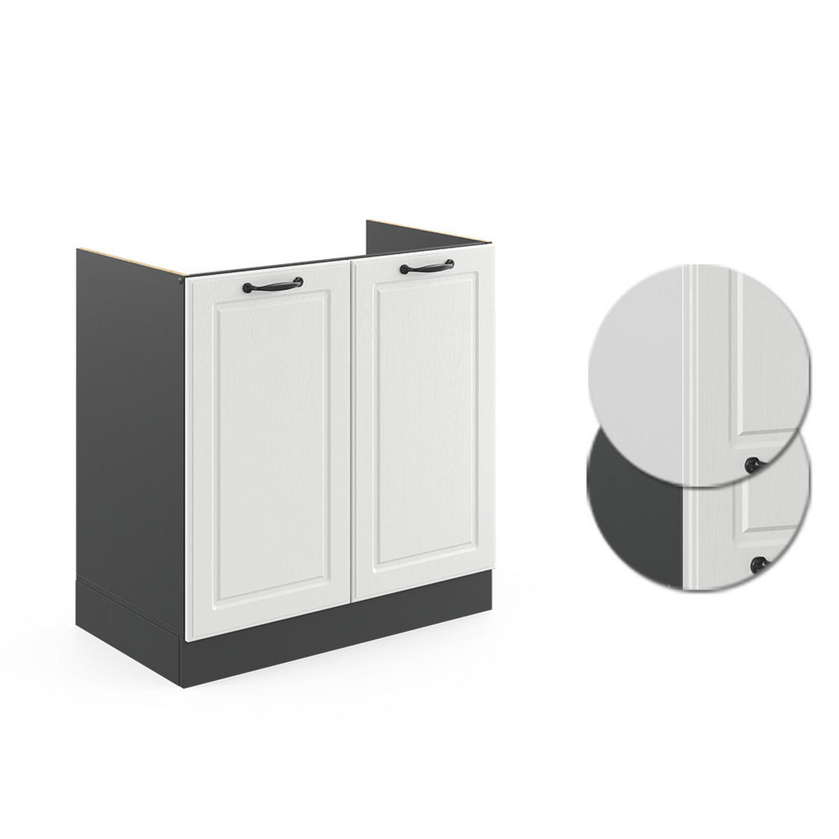 SPÜLENUNTERSCHRANK R-Line Weiß Landhaus 80 cm ohne AP - Anthrazit/Weiß, Holzwerkstoff (80/81.6/46cm) - Vicco