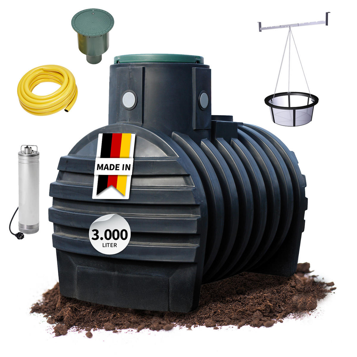 ERDTANK-PAKET 3000 L Garten-Comfort - Schwarz, Kunststoff (140/190/235cm) - 4rain