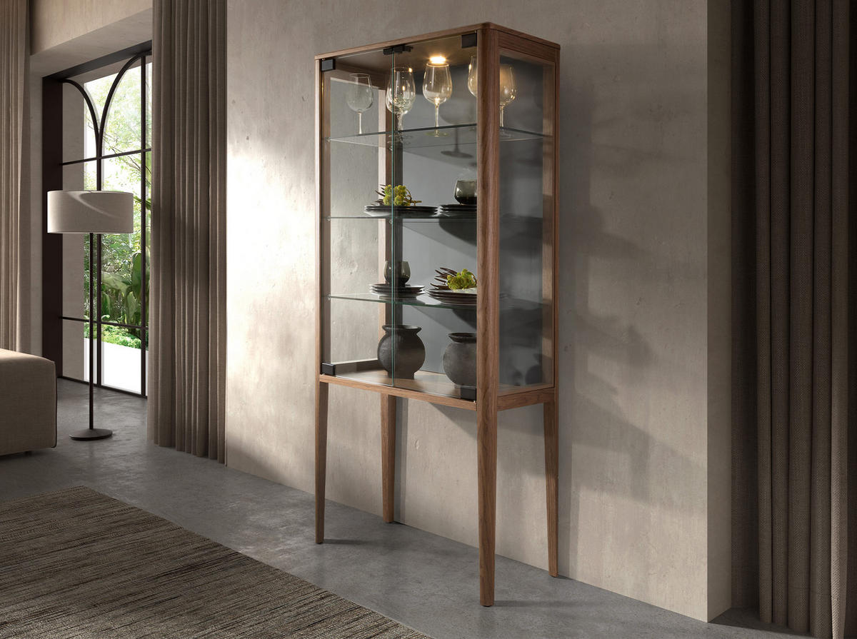 HIGHBOARD aus gehärtetem Glas und Nussbaum mit Innenbeleuchtung 80/40/180 cm - Dunkelgrün/Transparent, Glas/Holzwerkstoff (80/180/40cm) - ANGEL CERDA