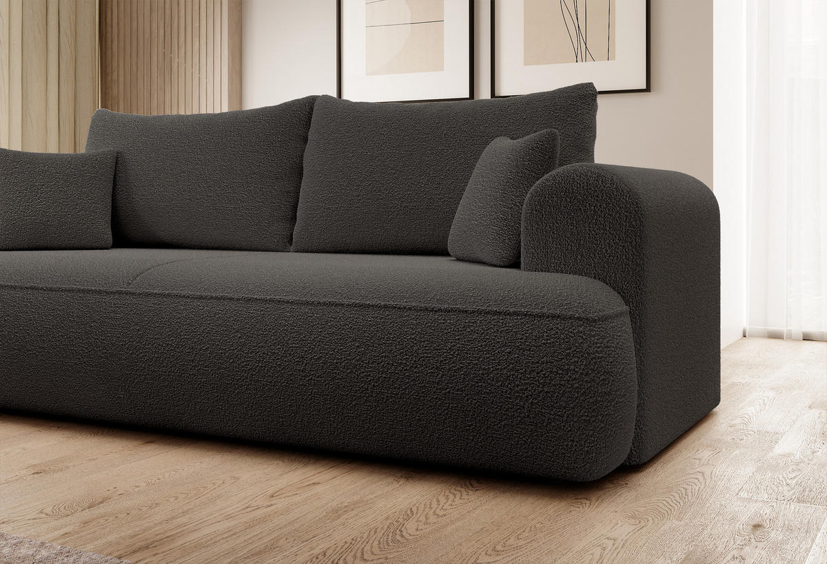 SCHLAFSOFA Ovo Dunkelgrau Boucle - Dunkelgrau, Textil (250/96/110cm) - Selsey