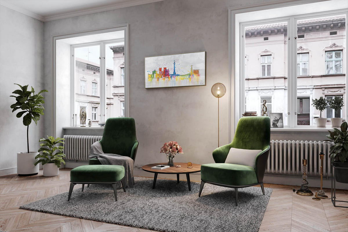 RUČNE MAĽOVANÝ AKRYLOVÝ OBRAZ 120/60 cm, sivý, krajinný motív - sivá, drevo/textil (120/60cm) - KUNSTLOFT