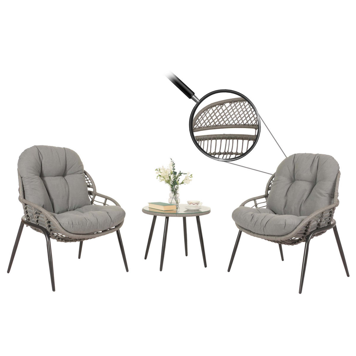 POLY-RATTAN GARNITUR Grau, Anthrazit - Anthrazit/Grau, Kunststoff - MCW
