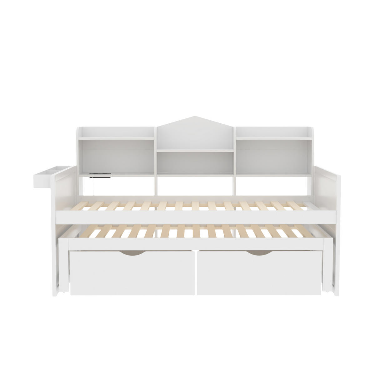 BETT 90/200 cm aus Holz mit Ausziehbett, Weiß - Weiß, Holz (90/200cm) - OKMYHOME