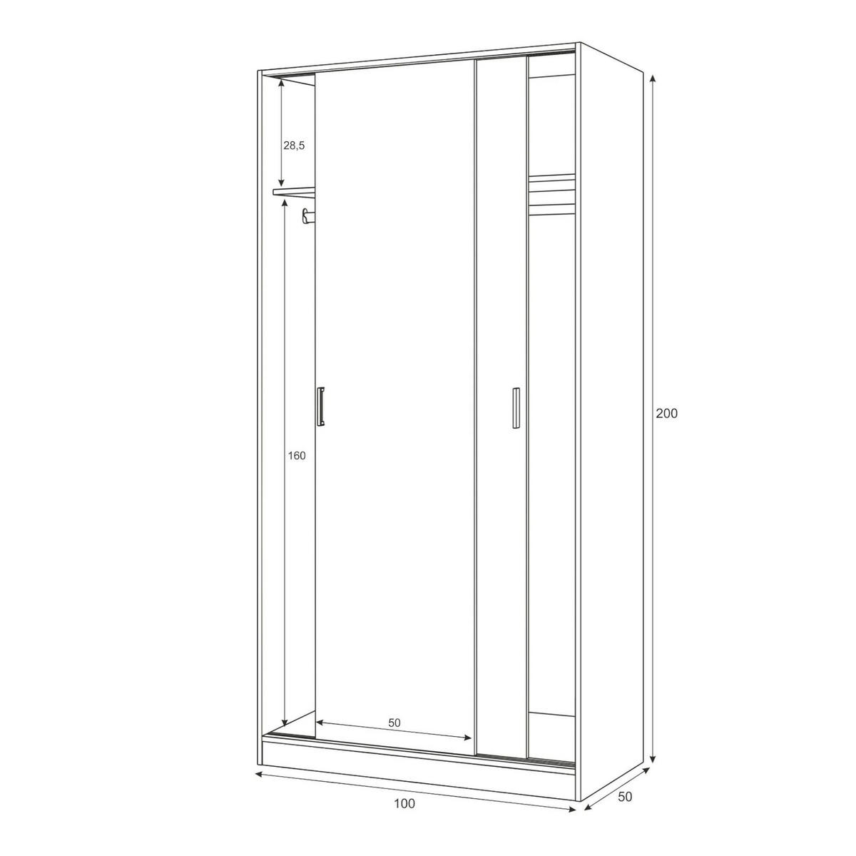 KLEIDERSCHRANK 2 TÜREN Weiß 50/100/200 cm - Weiß, Holzwerkstoff (100/200/50cm) - DMORA