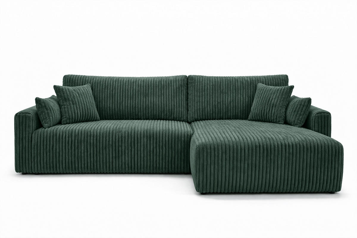 ECKSOFA Mit Schlaffunktion, Cordstoff Tilia, Grün, Rechts, JAPANDI - Grün, Holz (262/145cm) - Kaiser Möbel