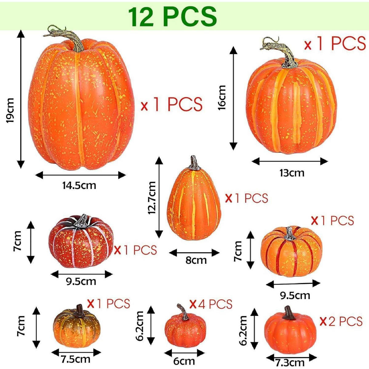 KÜRBISDEKORATION 12 Stück Set - Orange, Kunststoff (19cm)