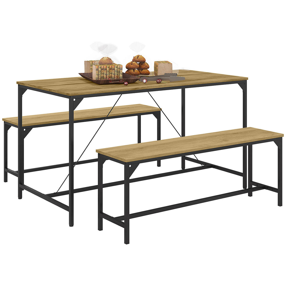 ESSGRUPPE, Spanplatte, Stahl, Naturholz - Naturfarben, Kunststoff (70/76/140cm) - HOMCOM