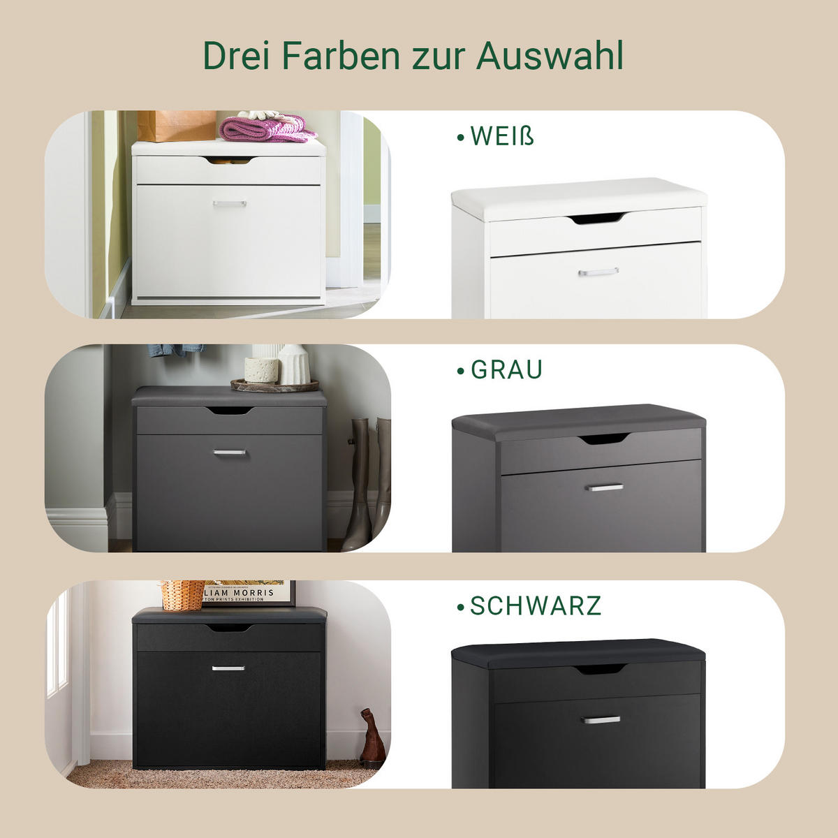 SCHUHBANK Weiß - Weiß, Holzwerkstoff (60/50/30cm) - SoBuy