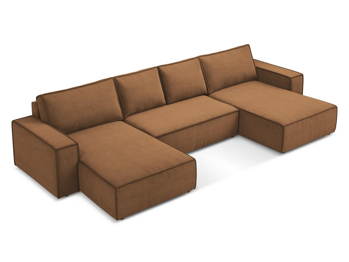 WOHNLANDSCHAFT Strukturstoff Stoff Orange - Terra cotta/Schwarz, Kunststoff/Textil (398/82/185cm) - Makamii