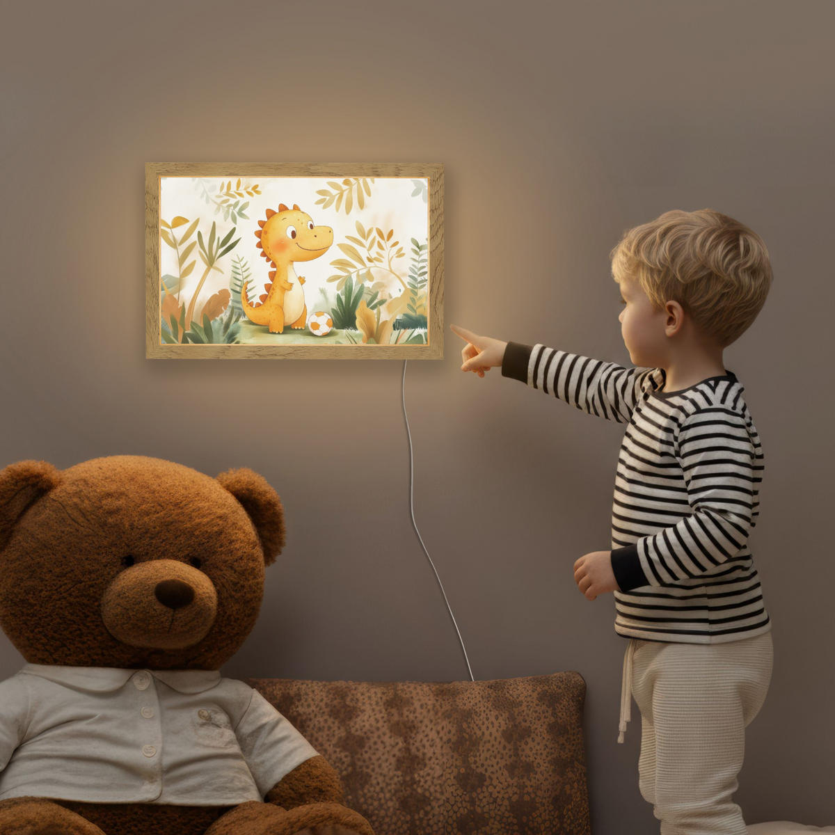 NACHTTISCHLAMPE Dino - Fußball - Orange 30x20 cm - Beige, Holzwerkstoff (8/30/20cm)