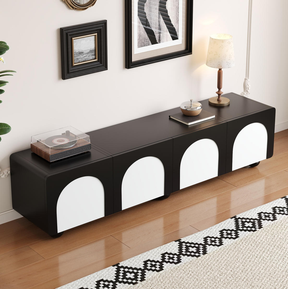 TV-SCHRANK mit 2 Schubladen und 2 Türen 180 x 38 x 45 cm Schwarz Weiß - Schwarz, Holzwerkstoff (38/45/180cm) - Beauniv