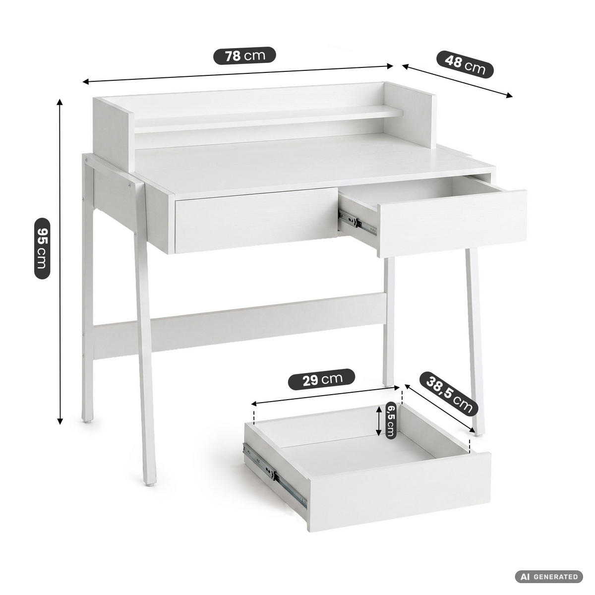 SCHREIBTISCH FLUX 78 cm Weiß - Weiß, Holzwerkstoff (78/48/95cm) - Akord