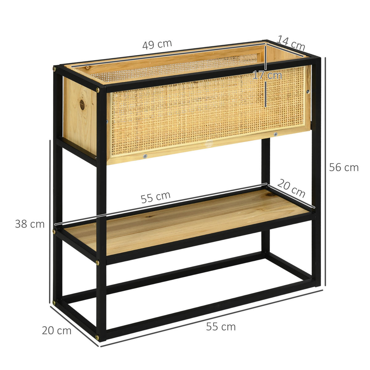 HOCHBEET DE-16026 mit Etagere Naturholz/Schwarz - Naturfarben, Holzwerkstoff (55/56/20cm) - ComfortXL