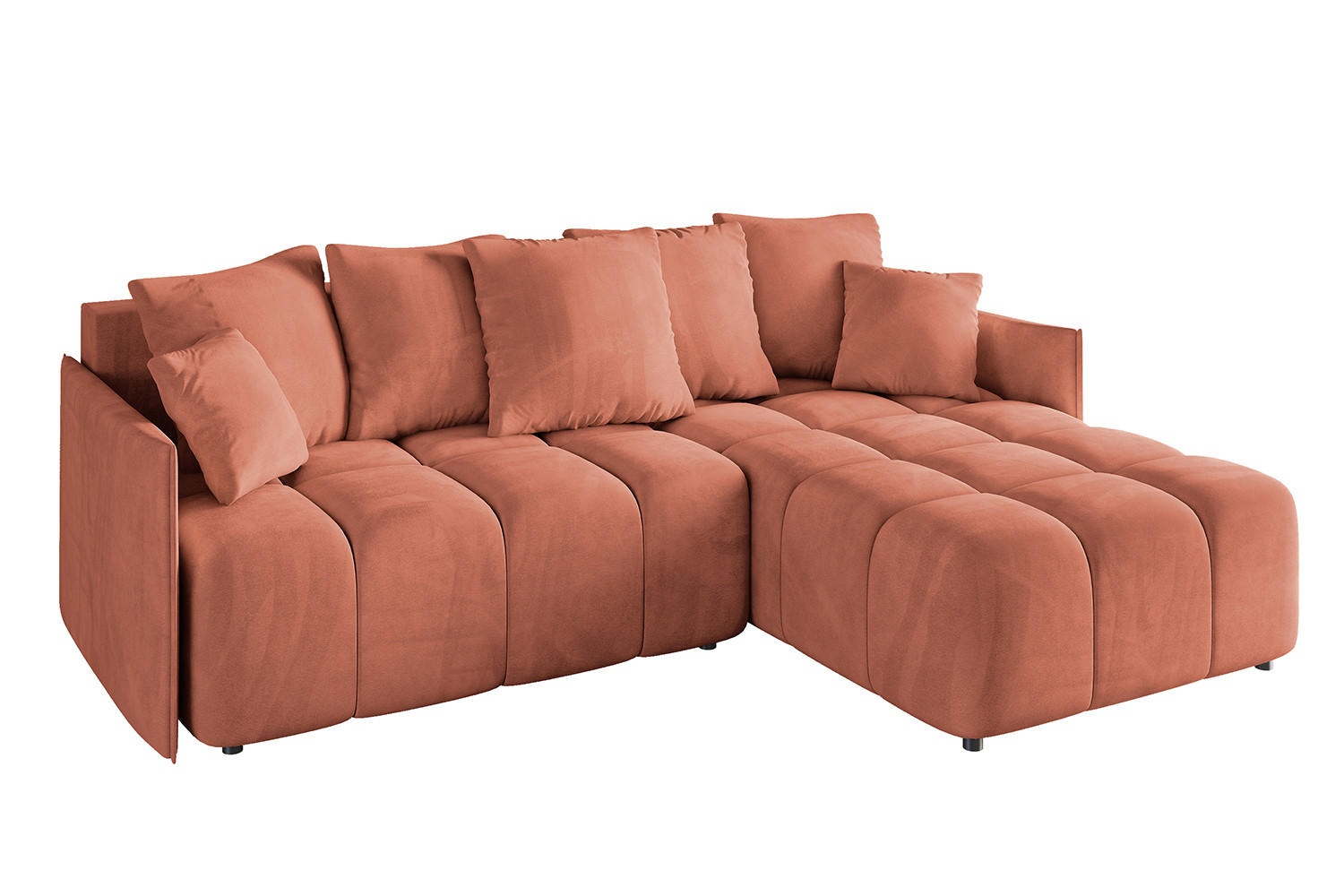 ECKSOFA Ottomane rechts LONLI-L 251x189x68 Koralle Velours - Koralle, Holzwerkstoff/Kunststoff (189/251cm) - ALTDECOR