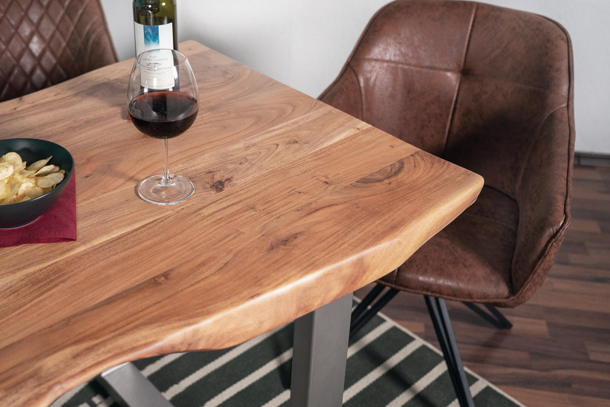 ESSTISCH CALI - Beige/Silberfarben, Holz/Metall (80/120/77cm) - SAM
