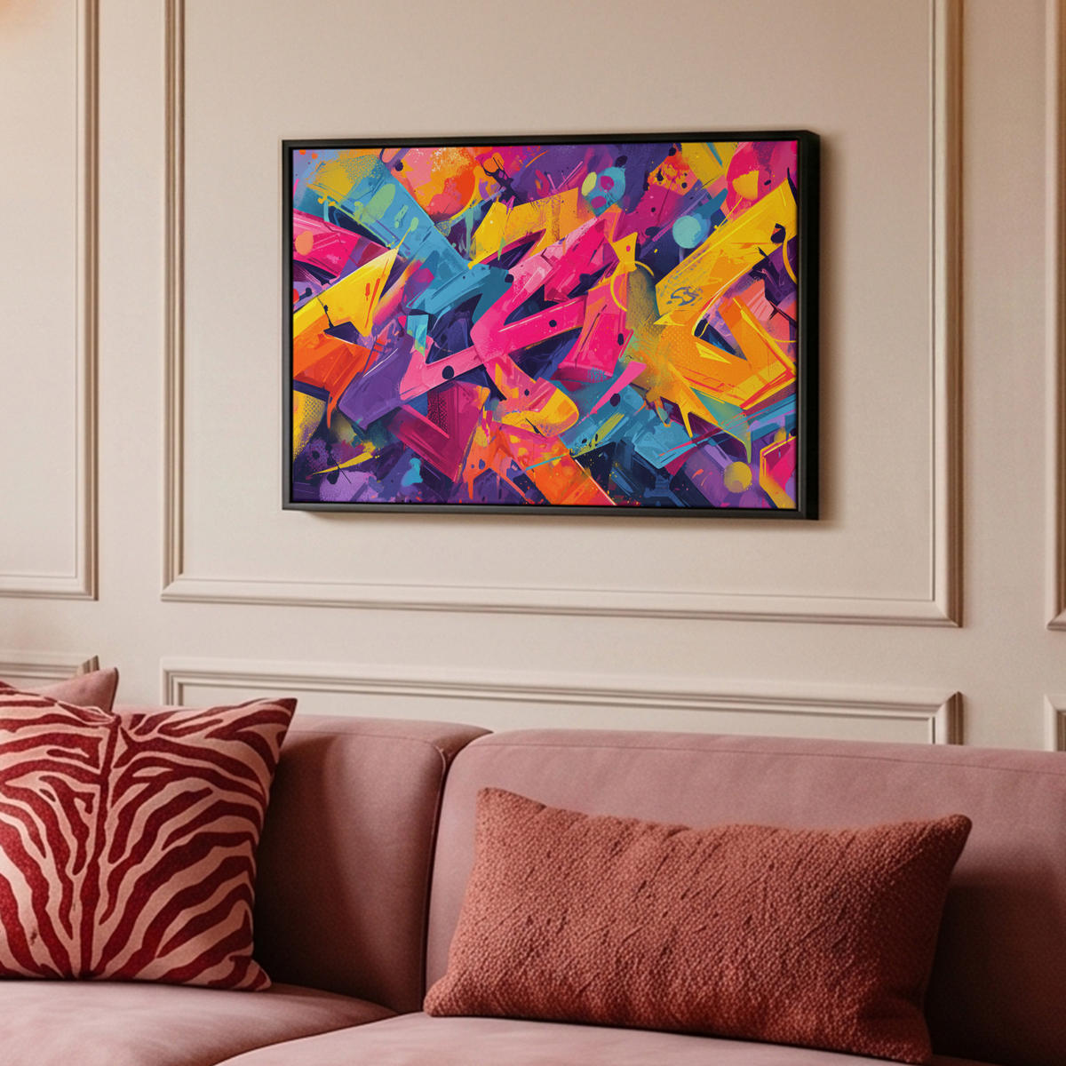 LEINWAND Bilder mit Rahmen - Abstrakt - Formen - Farbenfroh - 60x40 - Magenta, Textil (60/40cm) - MuchoWow