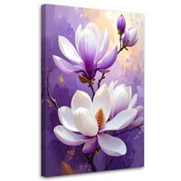 LEINWANDBILDER, Weiße und violette Magnolien auf einem lavendelfarbenen Hintergrund - Lila, Textil (20/30cm) - Feeby