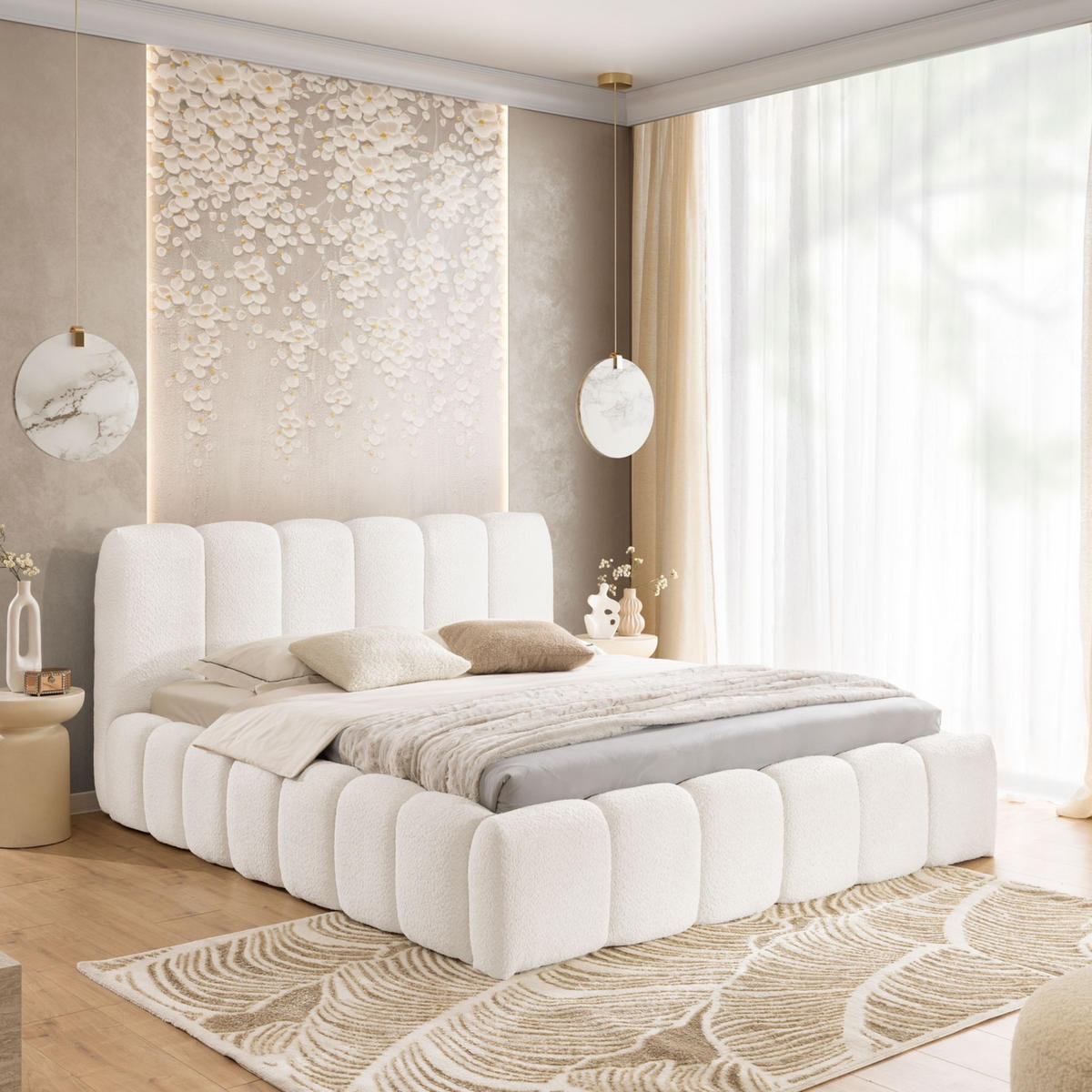 POLSTERBETT mit Stauraum 120x200 cm in Creme - Creme, Textil (120/200cm) - Home Collective