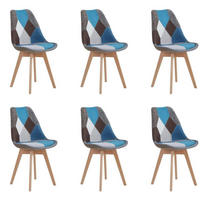 ESSZIMMERSTUHL 6-teiliges Set Patchwork Blau Stoff Massivholzbeine - Multicolor, Textil (49/83/42cm)