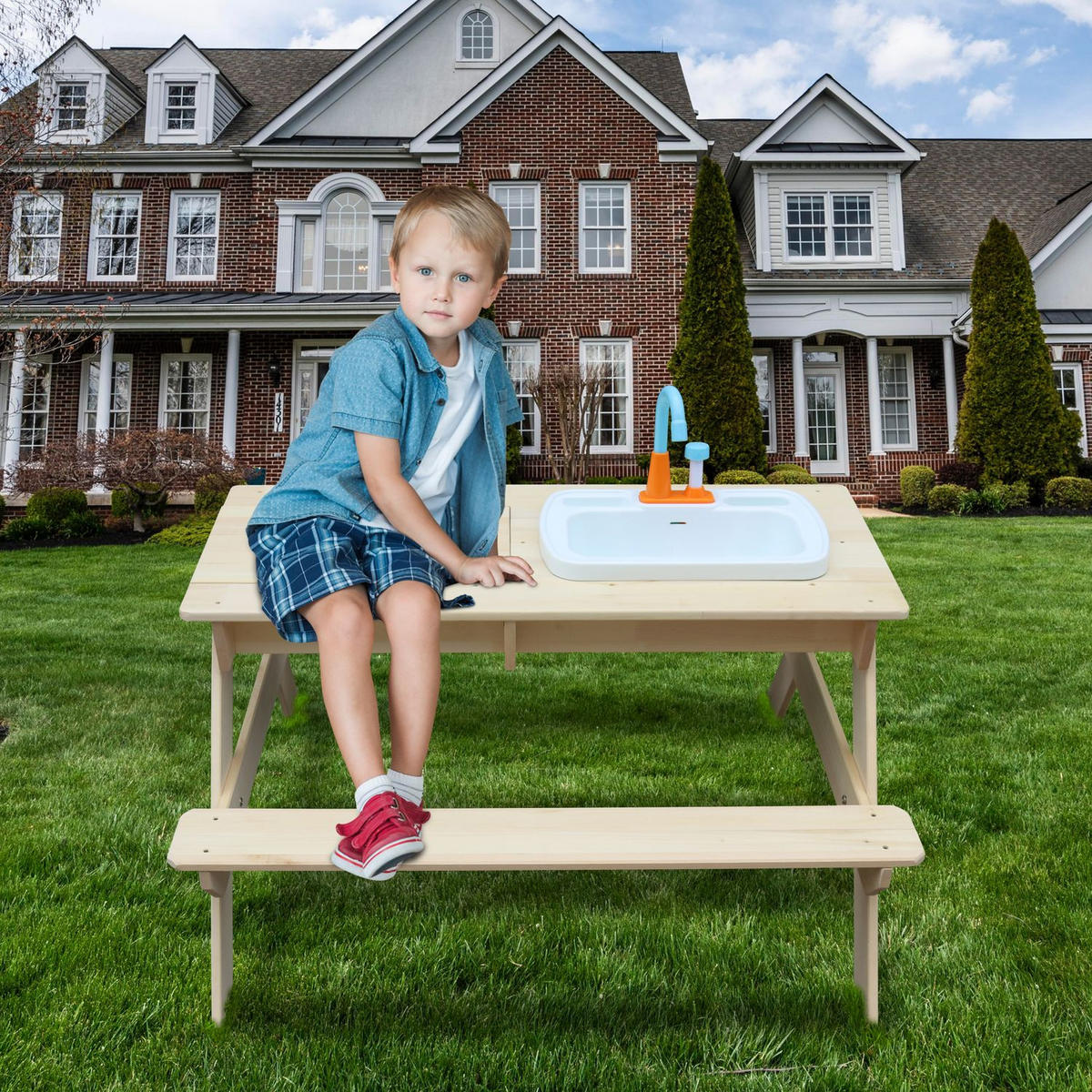KINDERSITZGARNITUR ROBIN Holz mit Matschtisch - Naturfarben, Holz - Coemo