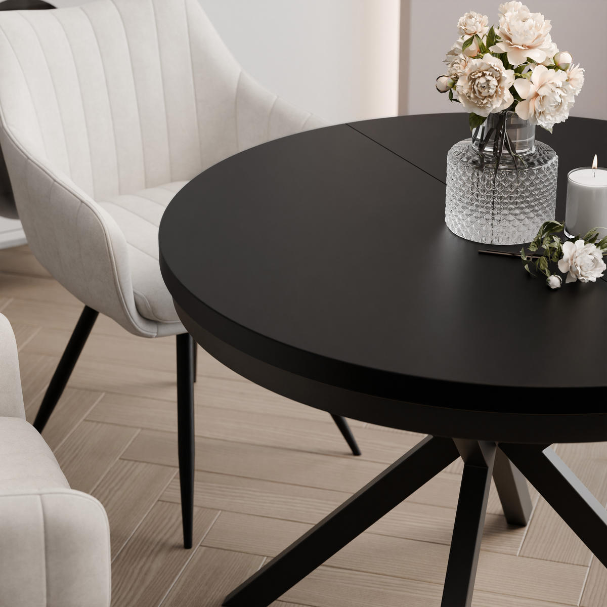 AUSZIEHTISCH MILTON 120-196/76 cm mit Metallgestell, Schwarz / Schwarz Molet - Schwarz, Holzwerkstoff/Metall (120/120/76cm) - Idohome