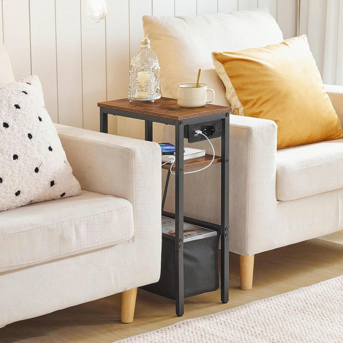 BEISTELLTISCH mit Ladestation und Stauraum 40 x 20 x 60 cm Rustikales Braun - Braun, Holzwerkstoff (20/40/60cm)