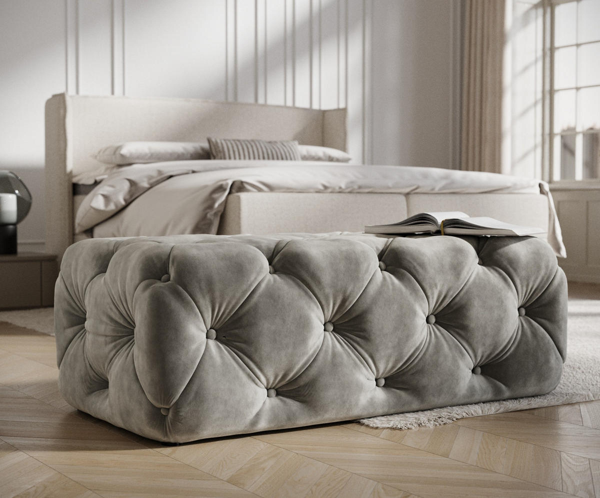POUF Cosimo Grau Samtstoff - Schwarz/Grau, Holz/Holzwerkstoff (130/39/65cm) - Maison de Reve