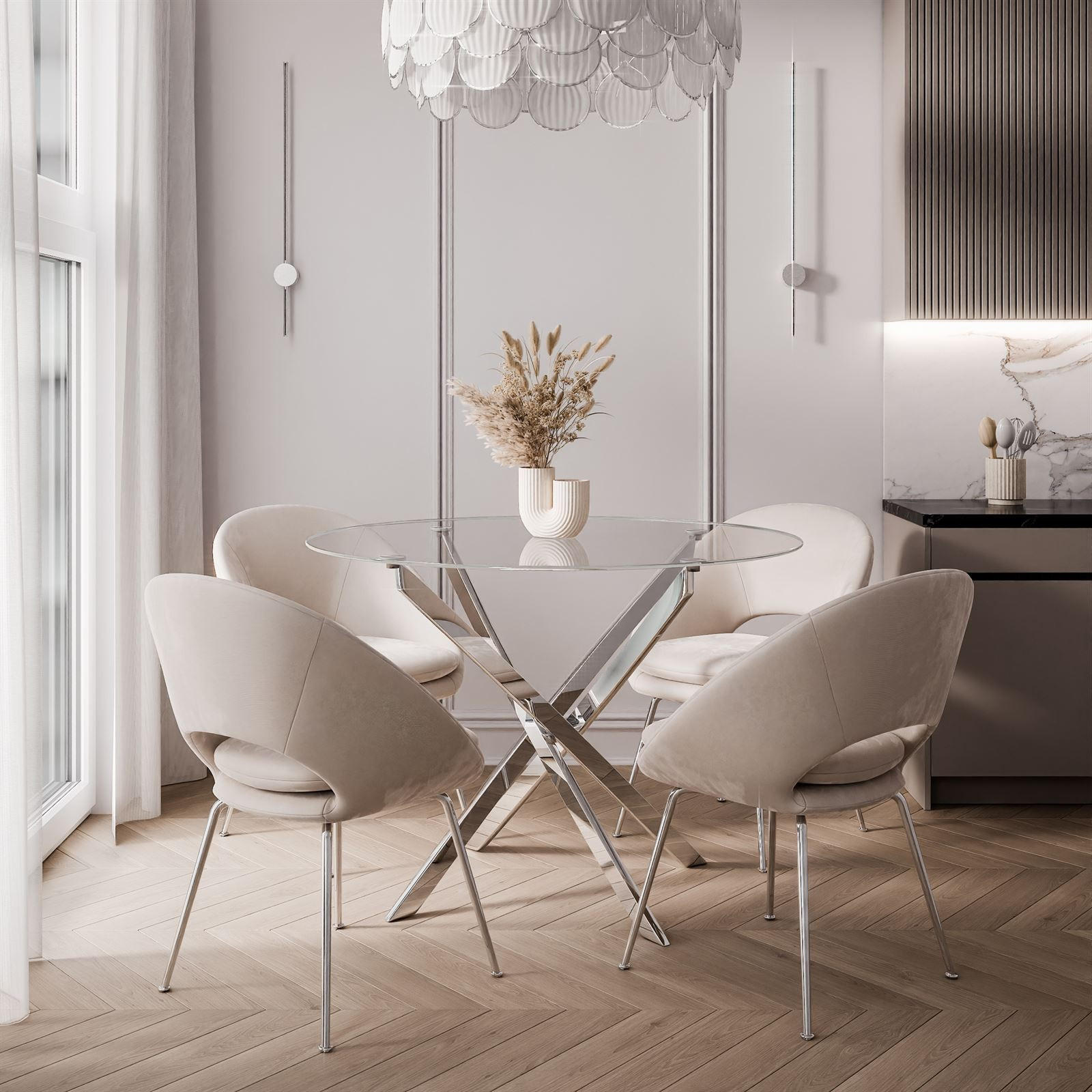 ESSTISCH BEIRA Runder Tisch 90 cm mit Glasplatte und Chrom Tischbeine - Chromfarben/Goldfarben, Glas (90/90/72cm) - Lookway