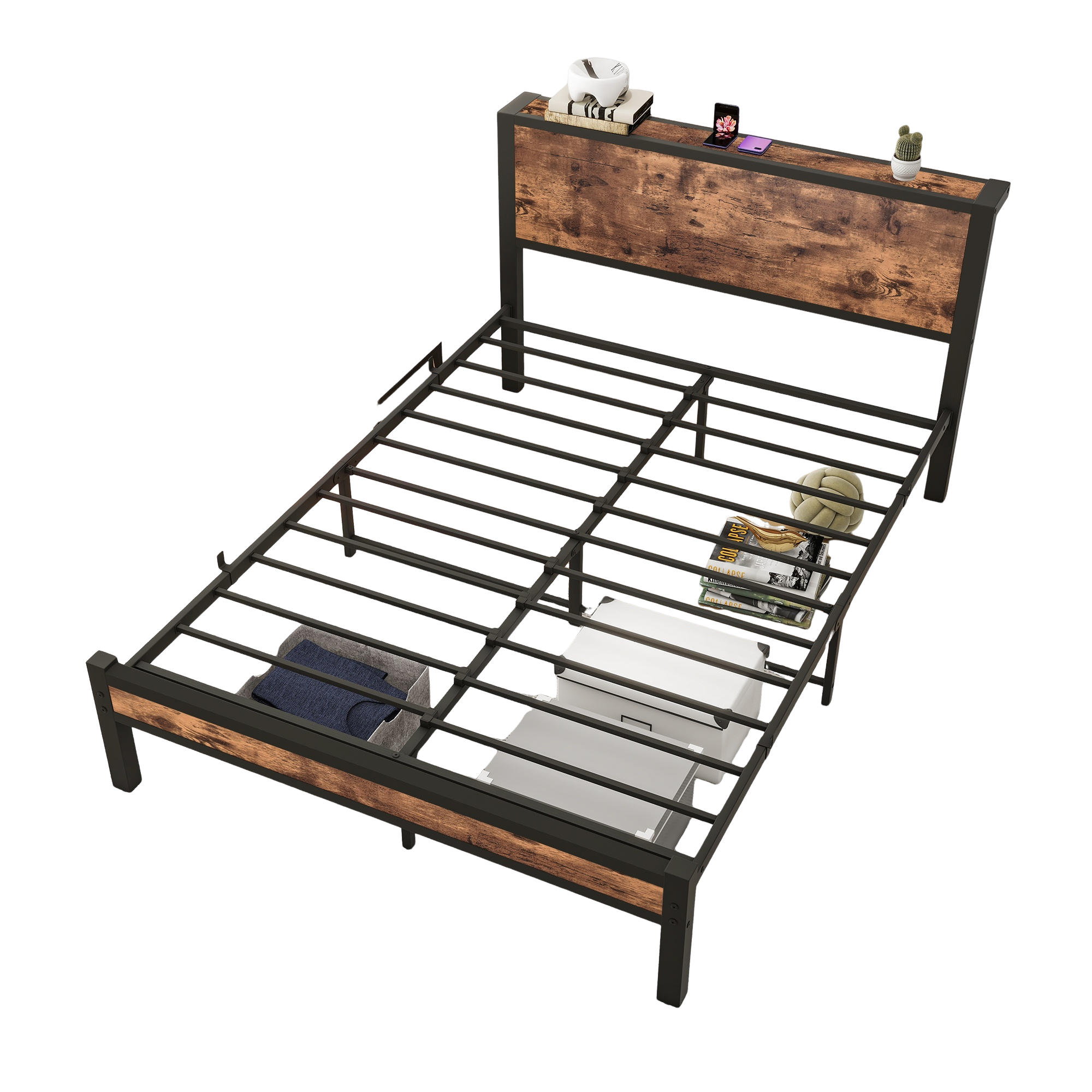 METALLBETT 140/200 cm Braun mit Stauraum - Braun, Metall (140/200cm) - Oxeza