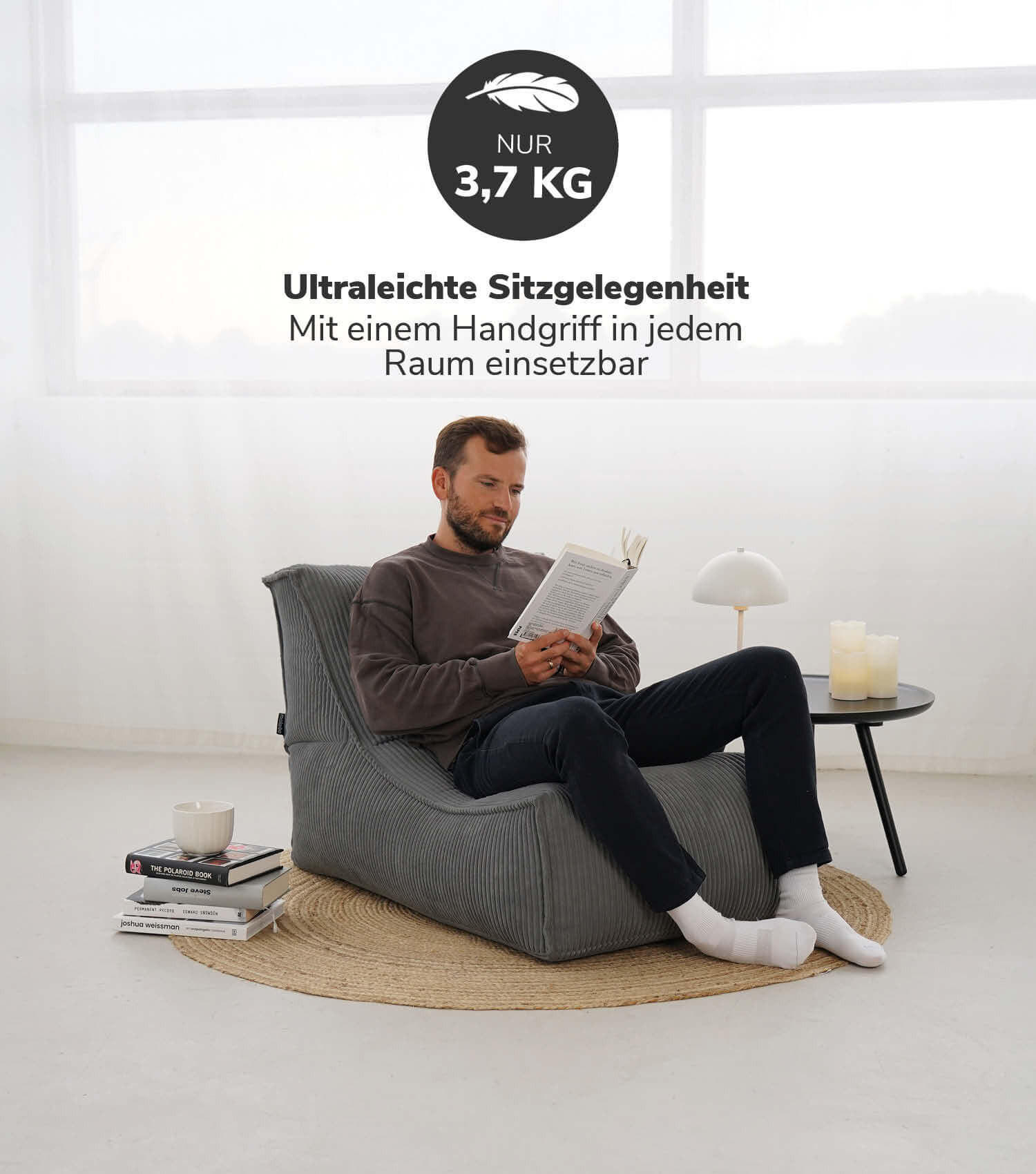 SITZSACK Cord Der Gelassene - Anthrazit, Textil (100/65/65cm) - Mokebo