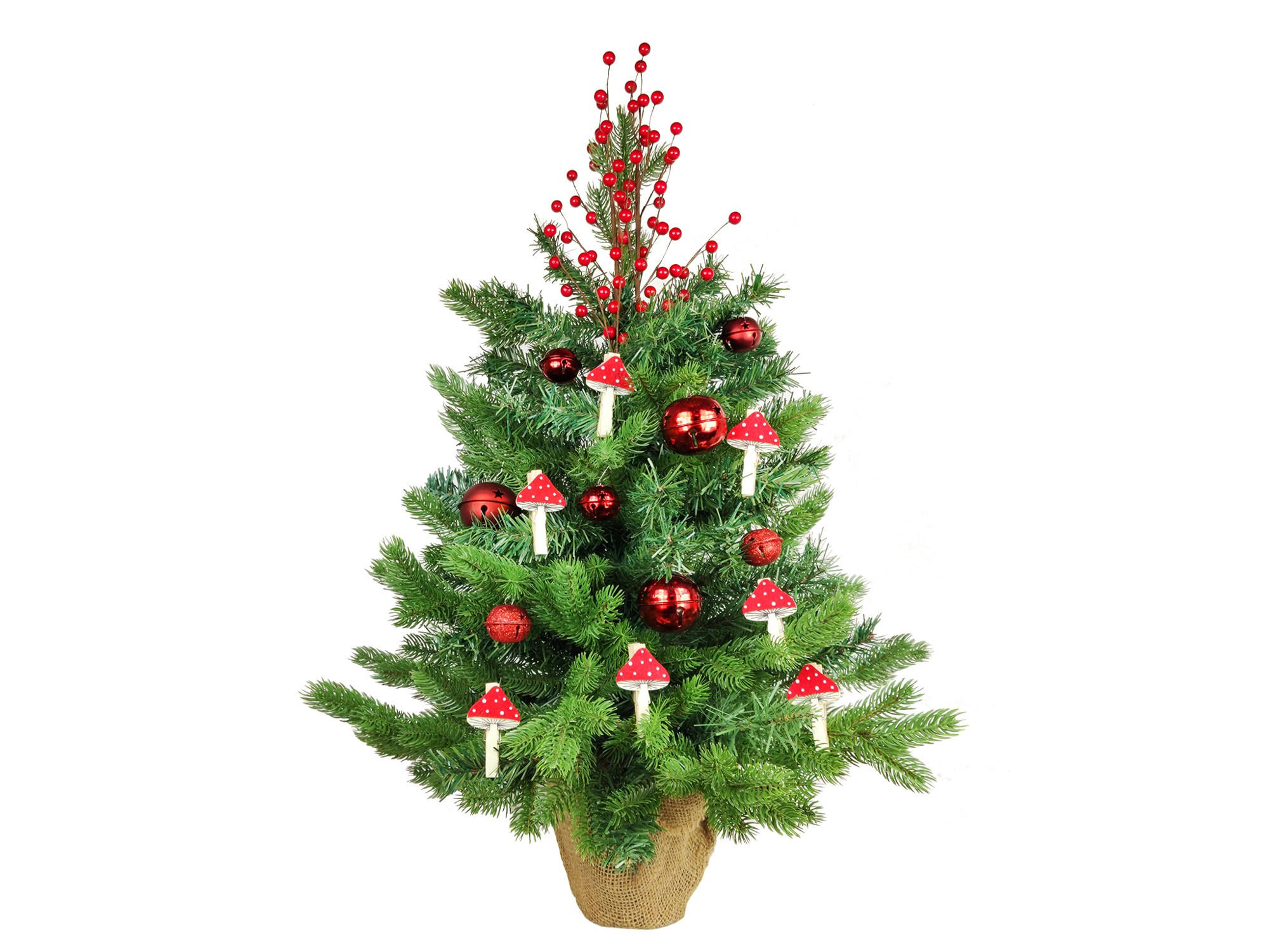 WEIHNACHTSBAUM geschmückt künstlich MUCHOMÚRYKA 60 cm mit LED-BELEUCHTUNG IM TOPF - Rot/Grün, Kunststoff (60cm) - LAALU