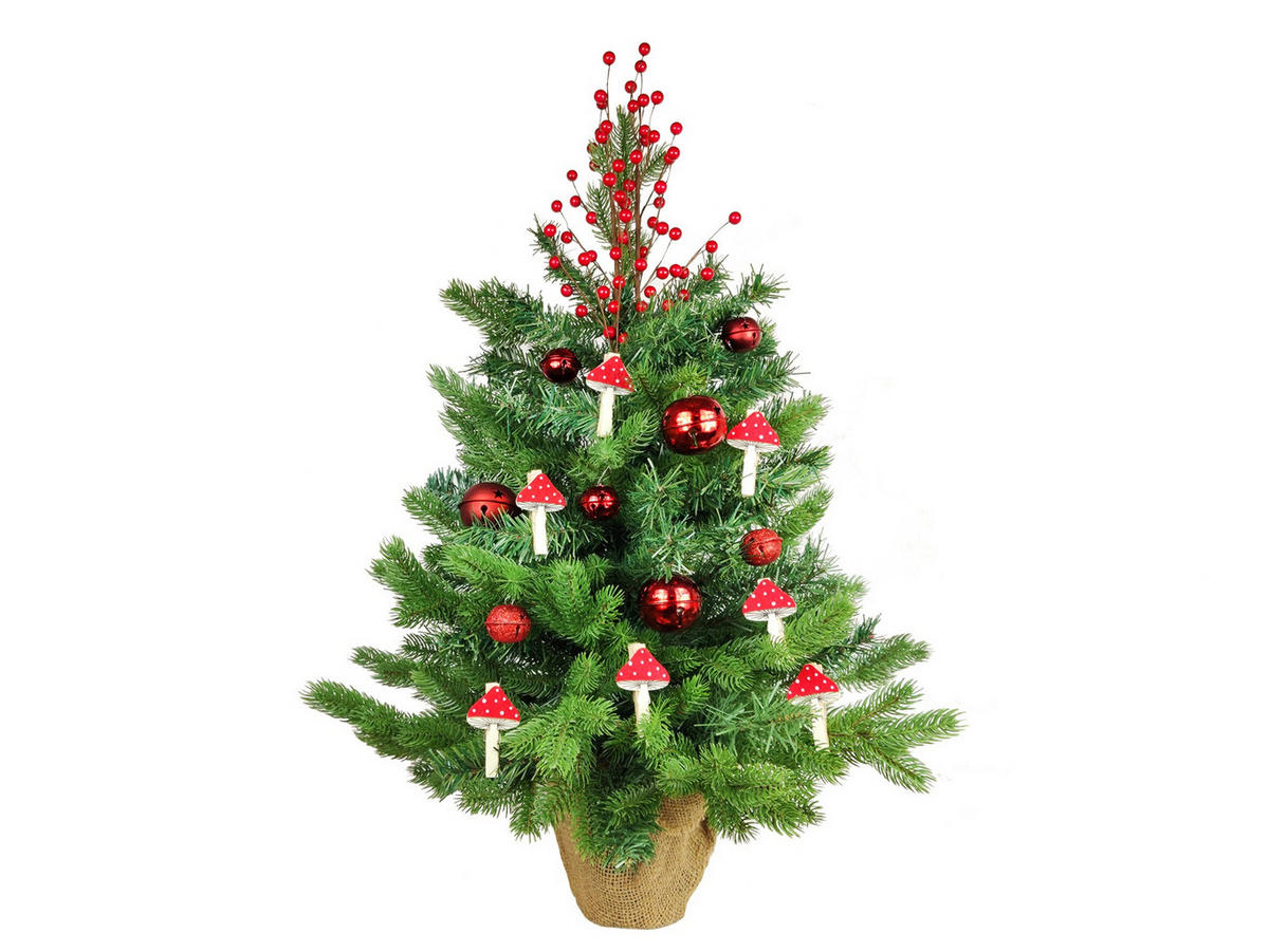 LAALU WEIHNACHTSBAUM geschmückt künstlich MUCHOMÚRYKA 60 cm mit LED-BELEUCHTUNG IM TOPF - Rot/Grün, Kunststoff (60cm) - LAALU