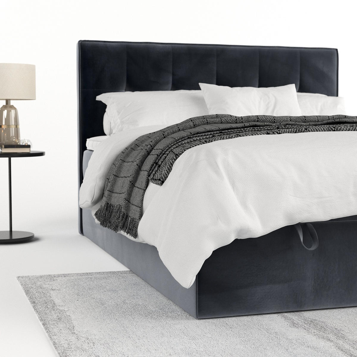 BOXBETT Tivra 140/200 cm Dunkelgrau im Kronos Stoff - Dunkelgrau/Schwarz, Holz/Holzwerkstoff (140/200cm) - AltaBeds