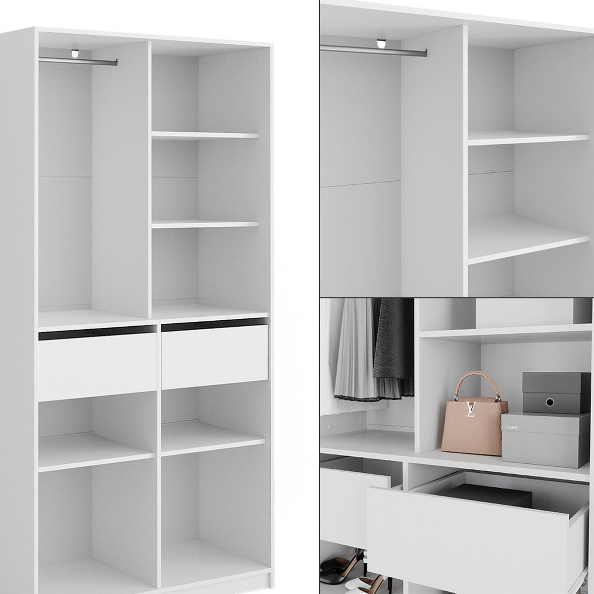 KLEIDERSCHRANK Elmo Weiß 100 x 200 cm mit 2 Schubladen - Weiß, Holzwerkstoff (100/200/50cm) - Vicco