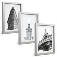 BILDER SET 3er Set - 20x30 cm Silberner Rahmen - Architektonische Schwarz-Weiß-Gebäude - Silberfarben, Kunststoff (20/30cm) - TULUP
