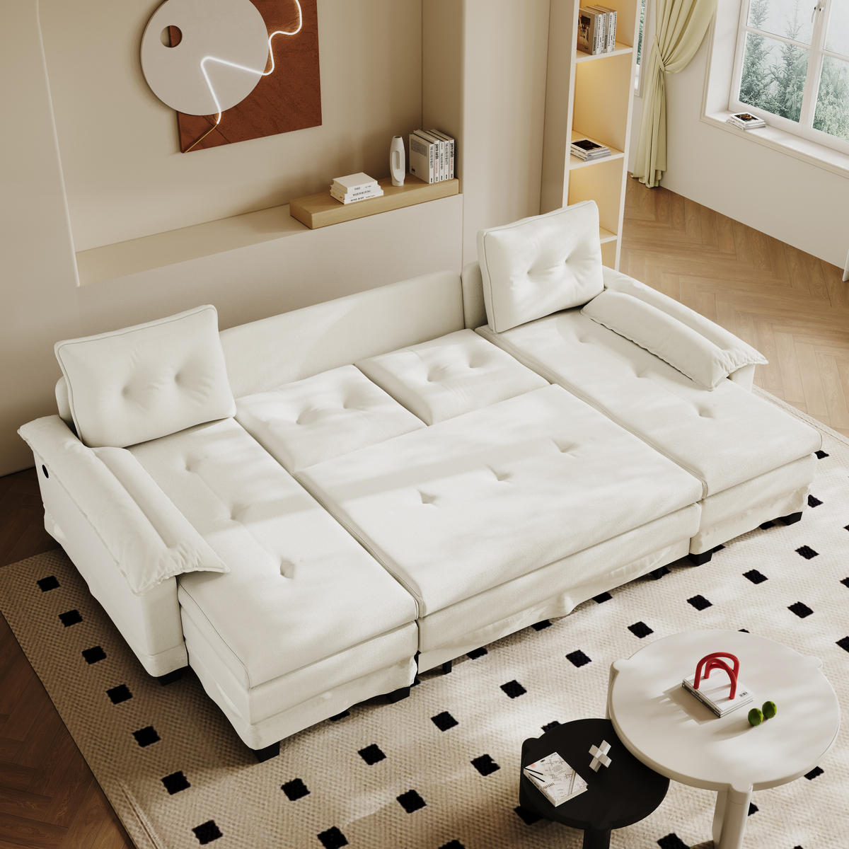 WOHNLANDSCHAFT DE-34946 278 cm mit Schlaffunktion und USB Cremeweiß - Beige, Holz (127/87/278cm) - ComfortXL