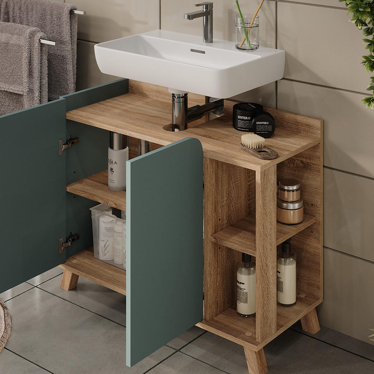 BADMÖBEL-SET Karen Sonoma/Blau 2 Teile - Blau, Holzwerkstoff (80/65/35cm) - Vicco