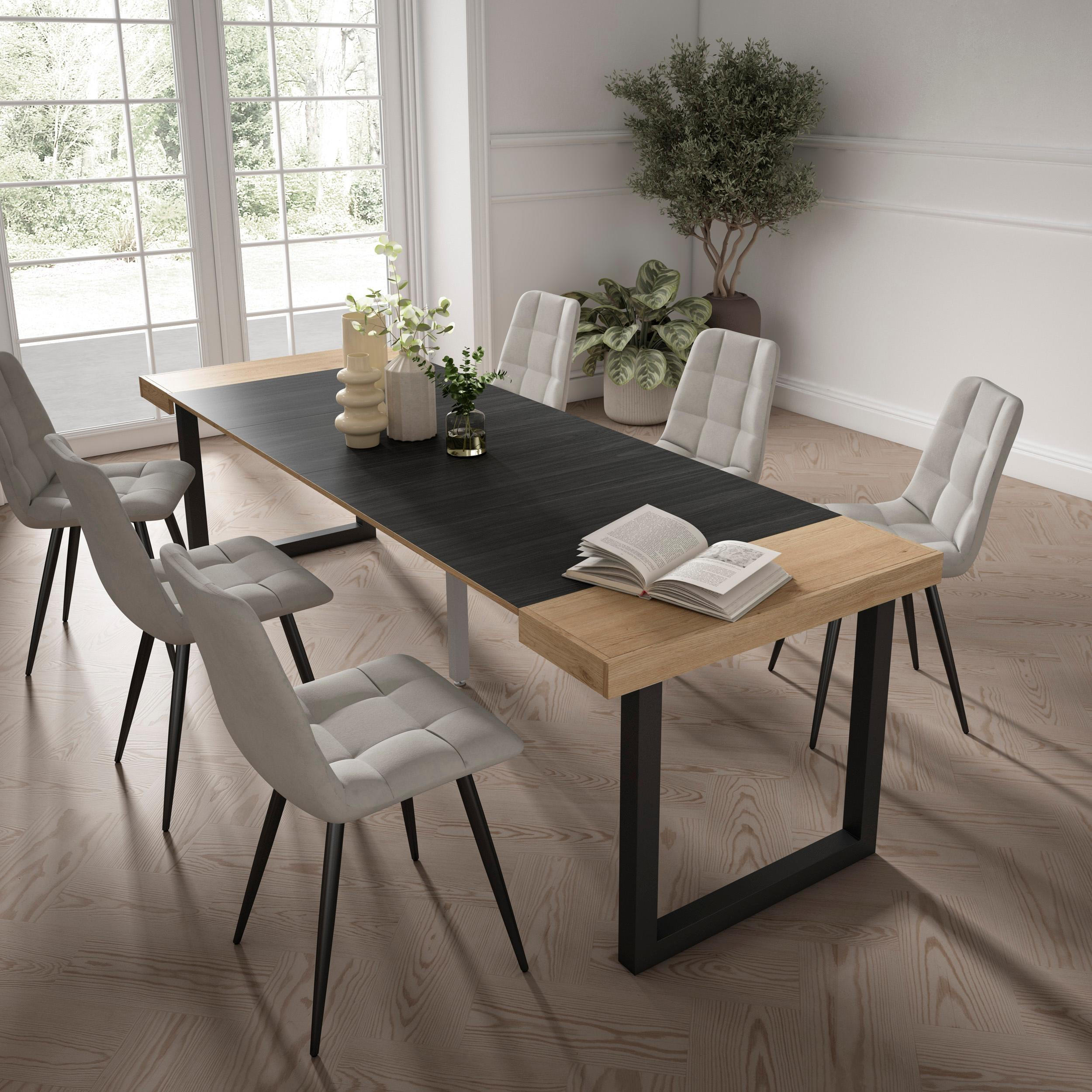 KONSOLENTISCH ausziehbar 58 bis 262cm, für 12 Gäste, eiche, schwarz, 90/58/73cm - Eichefarben/Schwarz, Holzwerkstoff (90/262/73cm) - Skraut Home