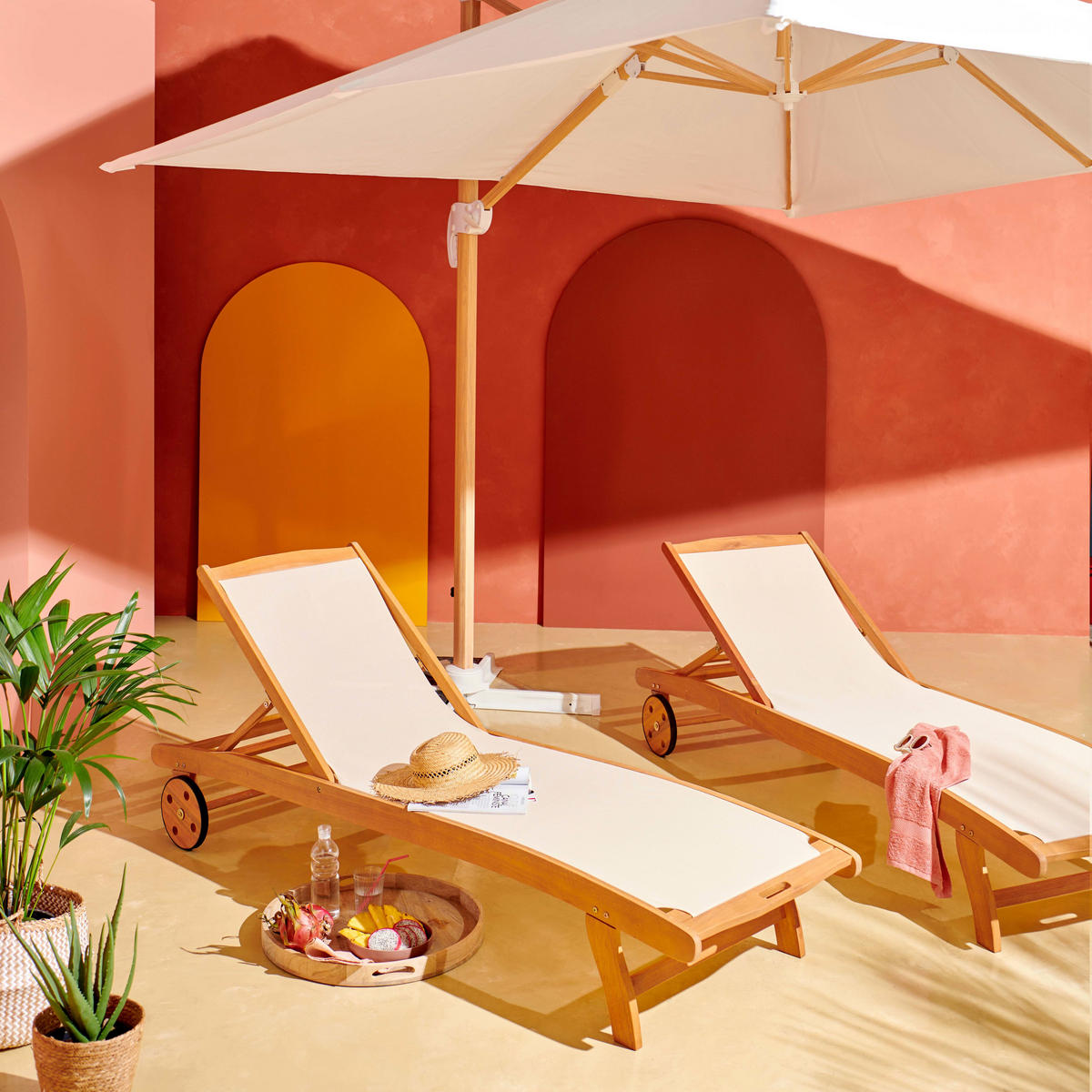 SONNENSCHIRM 3x3m mit 4 Gewichtsplatten, Weiß - Weiß, Metall (300/300cm) - Oviala