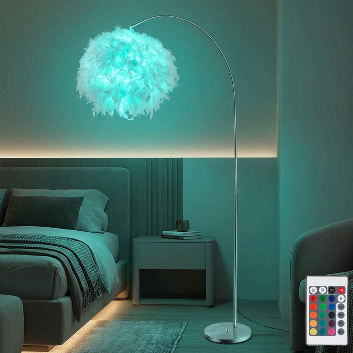 LED STEHLEUCHTE KATUNGA Silber Federschirm - Silberfarben, Metall (96/96/196cm) - Globo Lighting