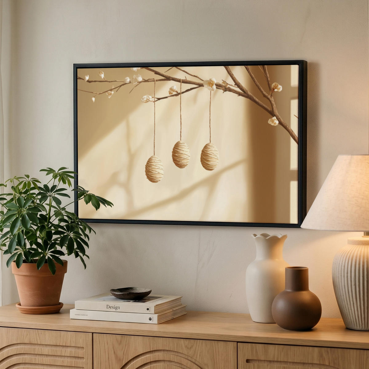 LEINWAND Bilder mit Rahmen - Beige - Osterkuchen - Eier - 60x40 - Beige, Textil (60/40cm) - MuchoWow